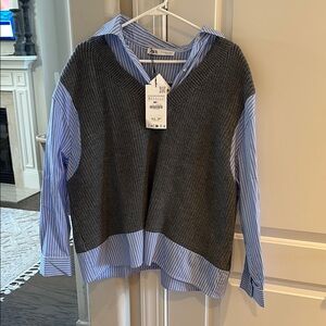 Zara V-Neck Gray and Blue Sweater